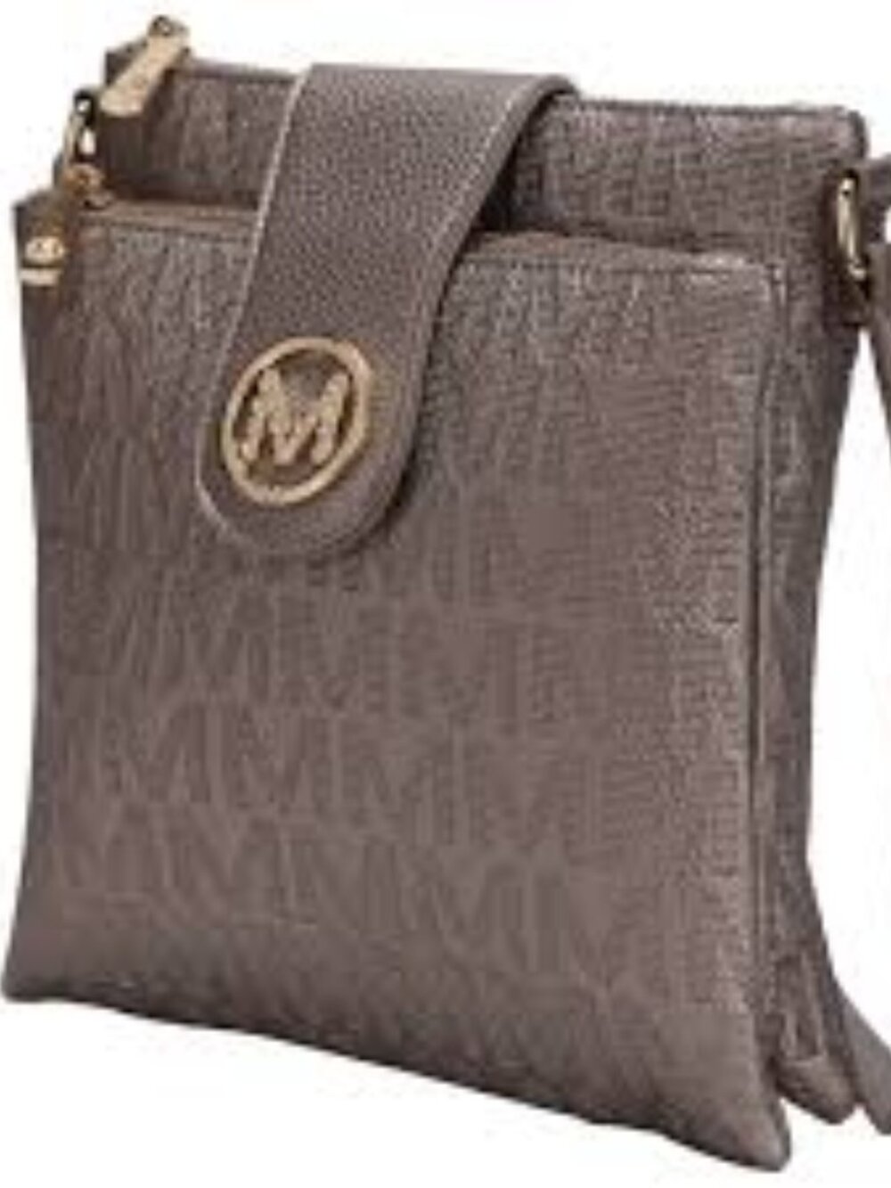 MKF Taupe Metallic Double Pouch, Double Zipper Crossbody W/ Buckle- NEW!